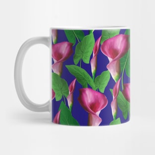 Watercolor Calla Lily Pattern On Blue Background Mug